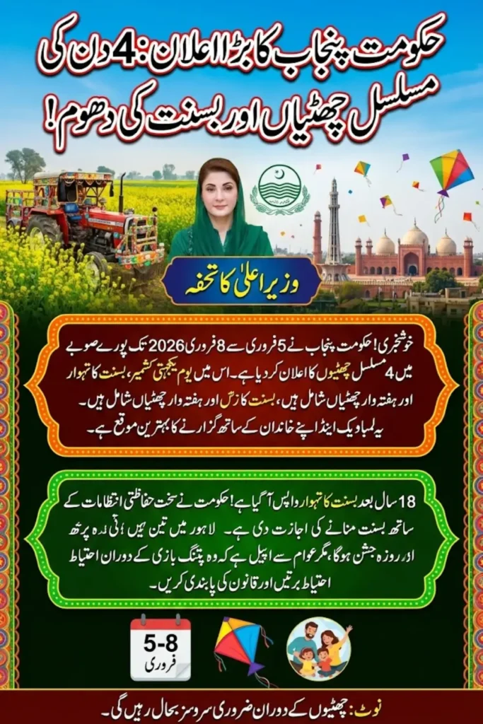 Punjab Basant Holiday Announcement 2026: CM Punjab Confirms Long Weekend and Basant Festival Revival