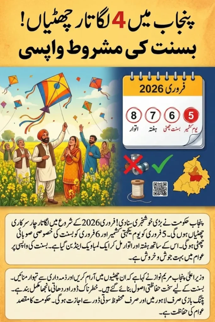 Punjab Government Holidays: Four-Day Public Break Announced as Basant Returns Under Strict Rules