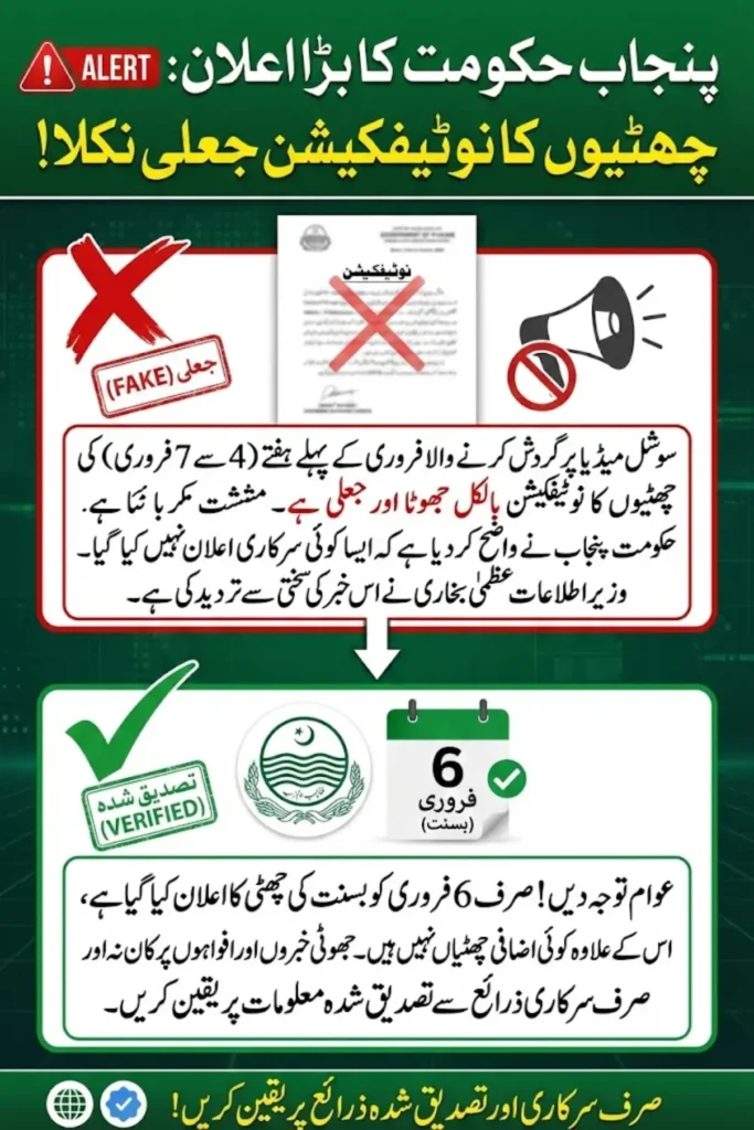 Punjab Govt Denies Fake Public Holidays Notification for February 2026