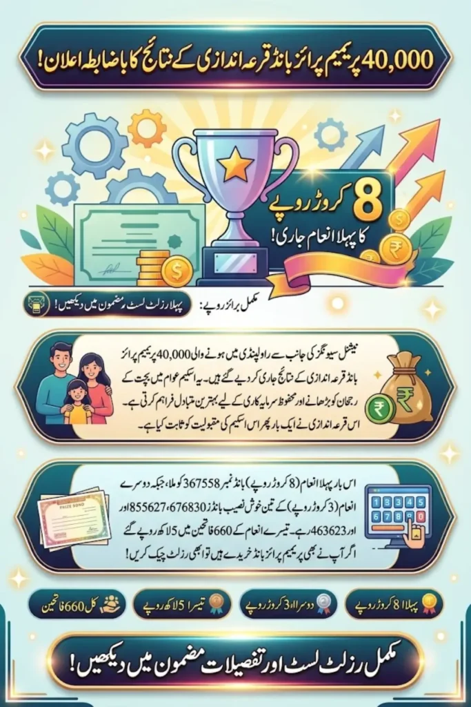 40000 Premium Prize Bond Draw Result 2026 – Rs80 Million First Prize Announced