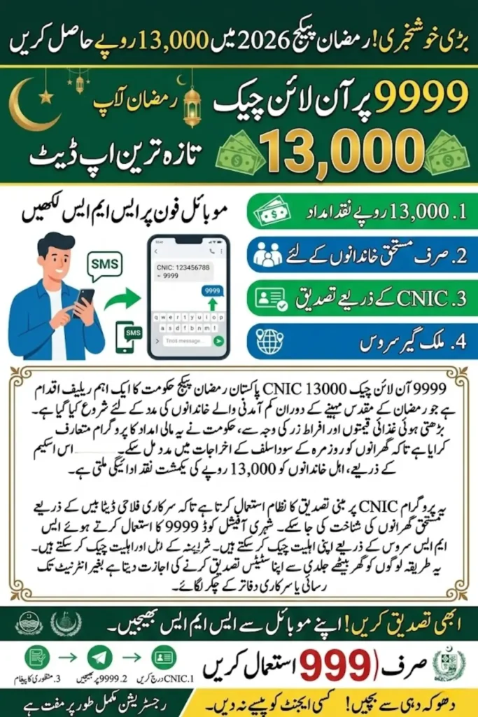 9999 Online Check 13000 CNIC Pakistan Ramzan Package – Latest Update on Registration and Eligibility Check