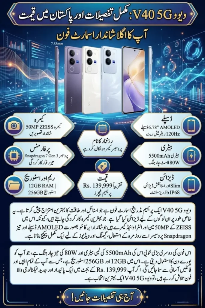 Vivo V40 5G Price in Pakistan 2026: Full Specifications, Features, Camera, Battery & Performance Review