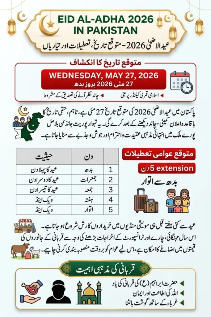 Eid al-Adha 2026 Date Revealed in Pakistan – Expected Date, Moon Sighting, Holidays & Qurbani Preparations