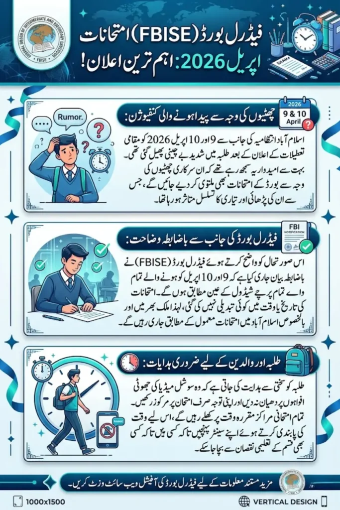 FBISE Exams Schedule April 2026 – Exams to Continue Despite Islamabad Holidays Full Update