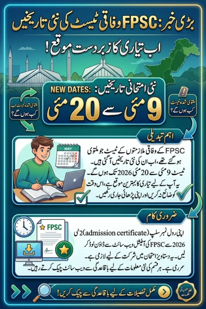 FPSC General Recruitment Test 2026 New Dates Announced: Revised Schedule, Admit Cards & Updates