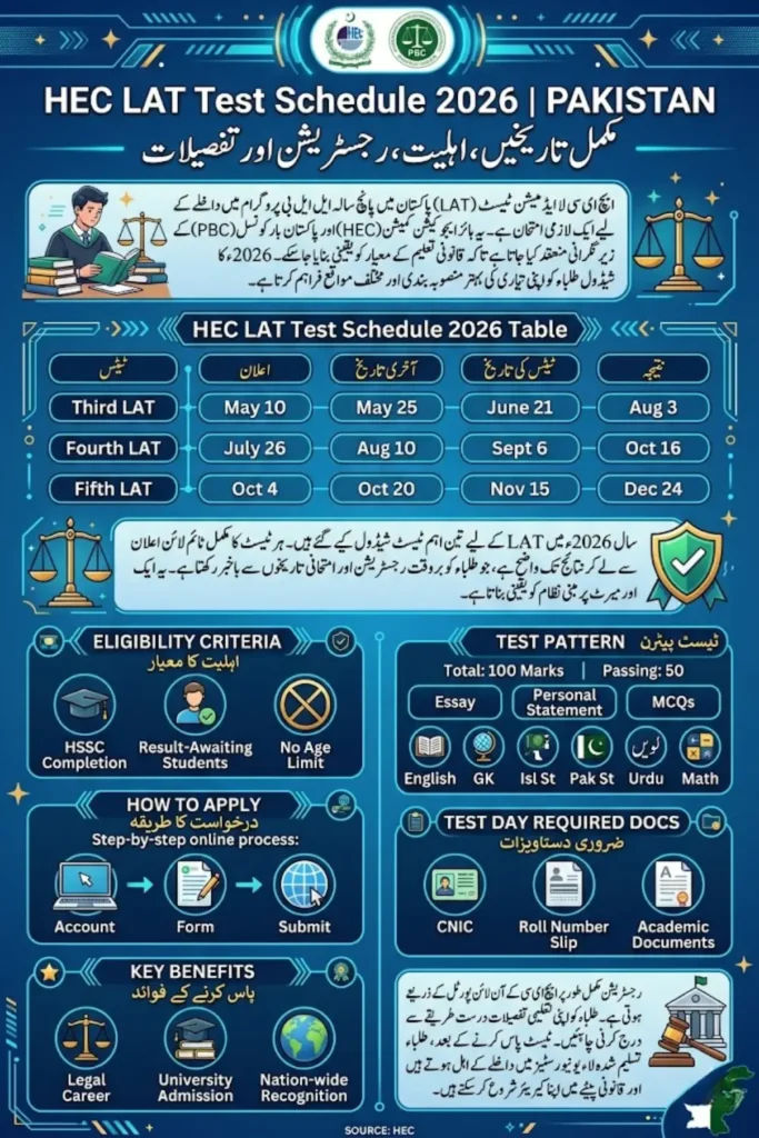HEC LAT Test Schedule 2026 in Pakistan – Complete Dates, Eligibility, Registration & Test Details