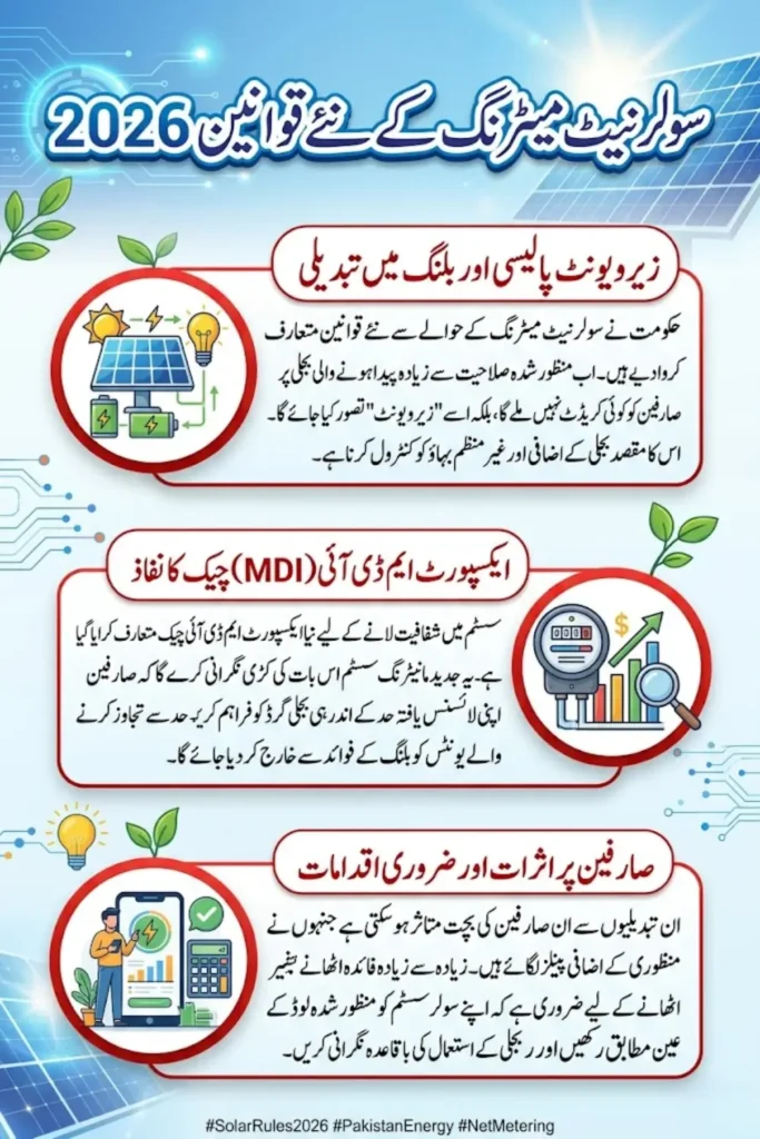 Solar Net Metering New Rules 2026 in Pakistan – Export MDI Check and Zero Unit Policy Explained