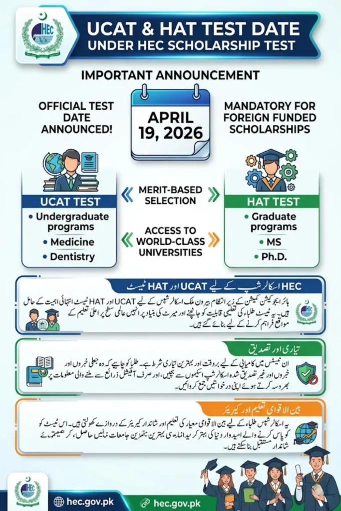 UCAT and HAT Test Date Under HEC Scholarship Test – Eligibility, Guidelines, and Foreign Scholarship Opportunities 2026