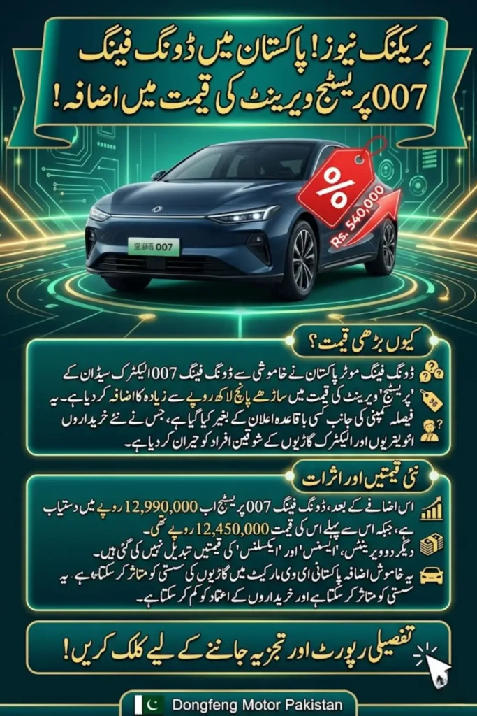 Dongfeng 007 Prestige Variant Price Increased in Pakistan by Rs. 540,000