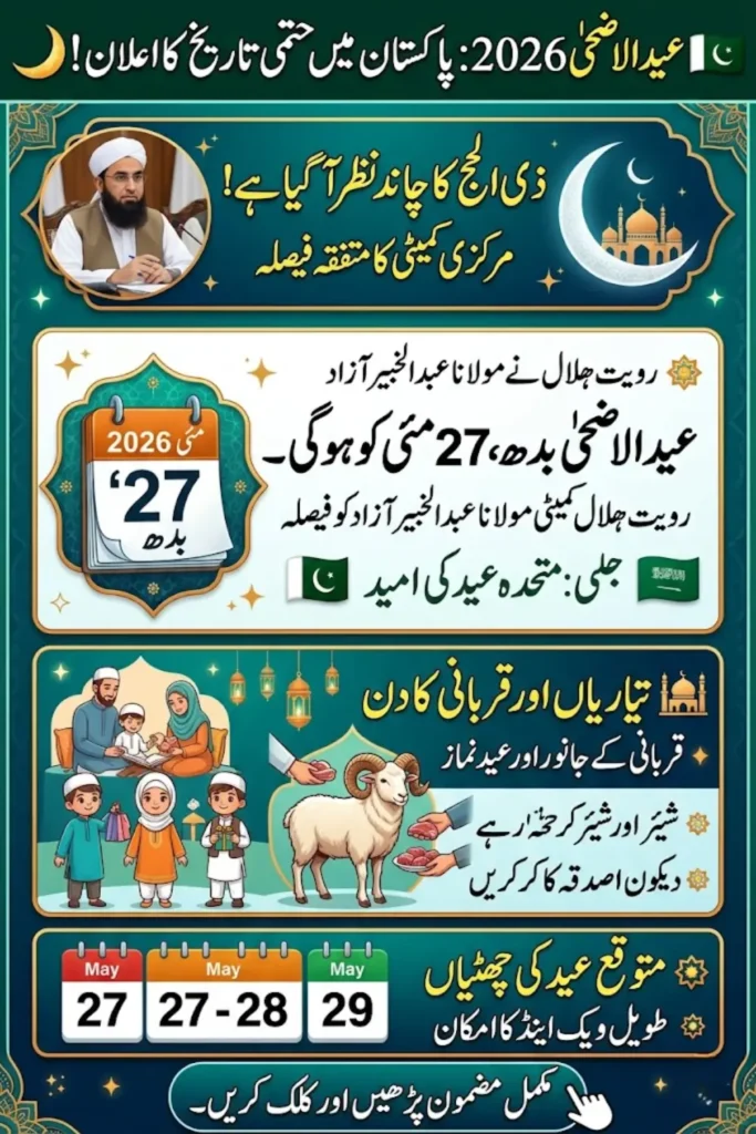 Eid ul Adha 2026 in Pakistan Confirmed After Zil Hajj Moon Sighting