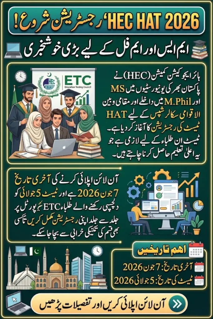 HEC Opens HAT Registration 2026 for MS and M.Phil Admissions in Pakistan