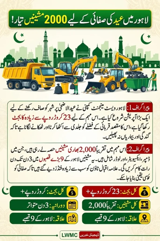 Lahore Waste Management Company Launches Rs23 Crore Eid ul Azha Cleanup Drive with 2,000 Machines Across Lahore