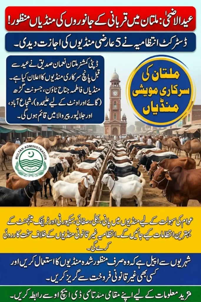 Multan District Administration Approves Five Official Cattle Markets for Eid ul Adha