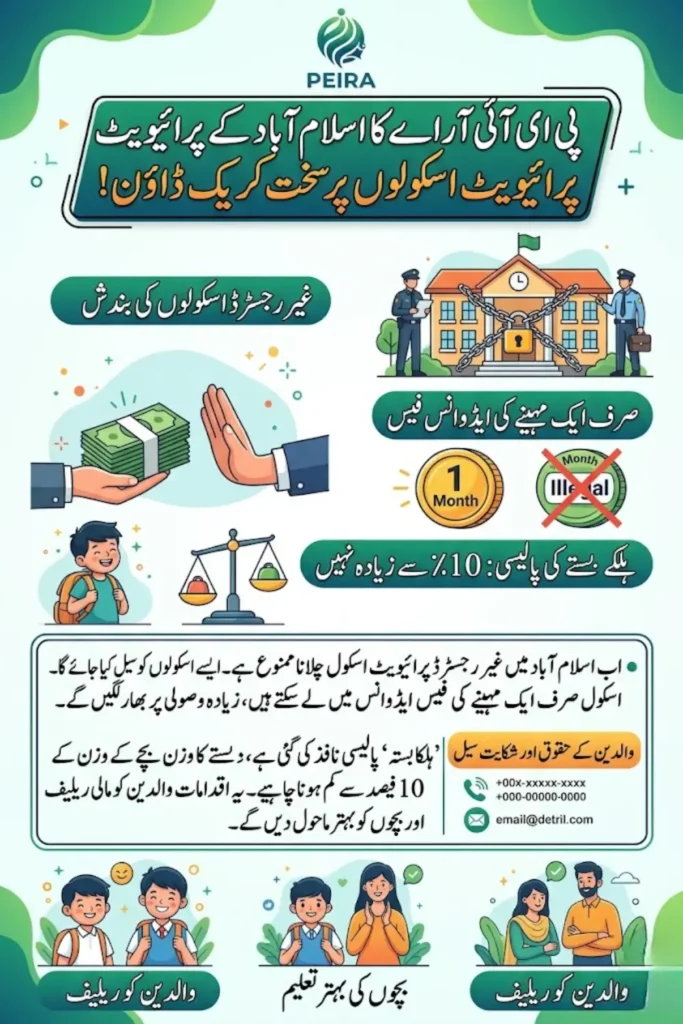 PEIRA Crackdown on Private Schools in Islamabad: New Fee Rules and School Bag Policy 2026
