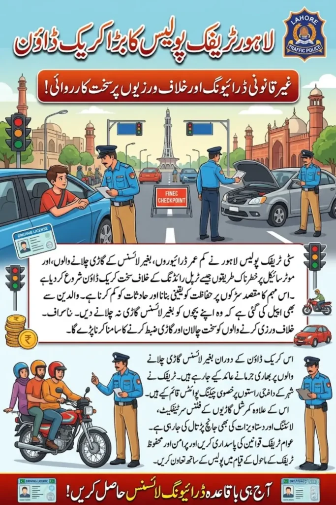 Lahore Traffic Police Crackdown on Underage Driving, Unlicensed Drivers and Triple Riding